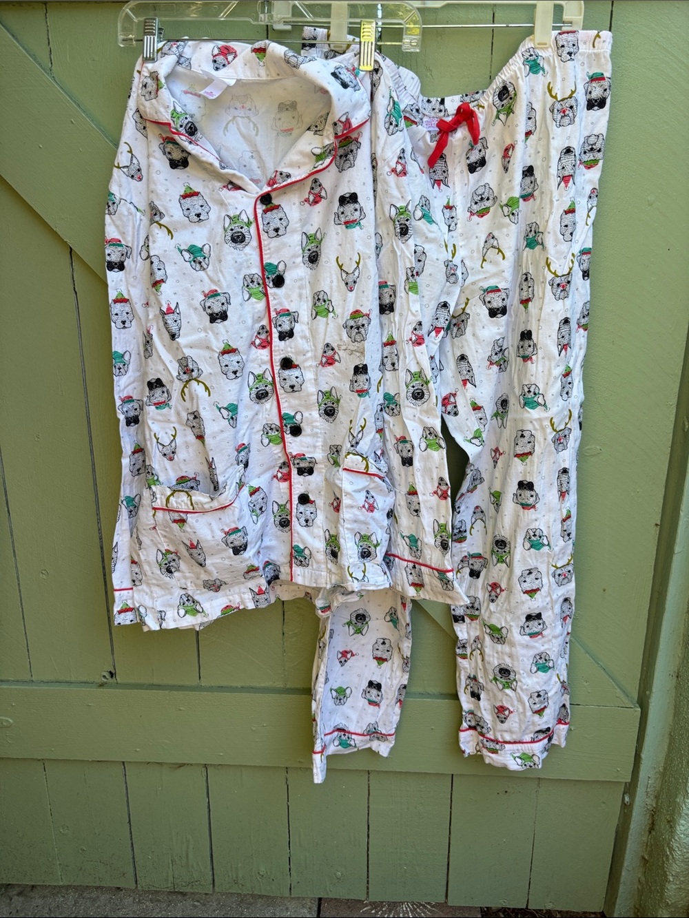 Wondershop White Pajama Set with Christmas Dogs- Medium top, Large pants